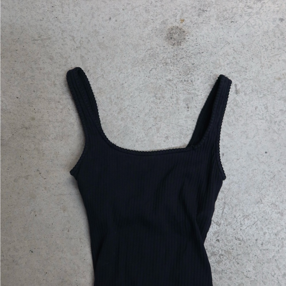 Extra Small Black Ribbed Tank Top & Body Suit with Bra Strap Inside